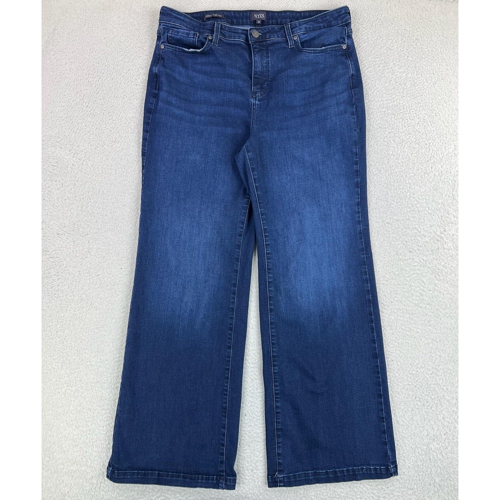 NYDJ Teresa Wide Leg Jeans Womens 14 Blue Med Wash High Rise Stretch Lift Tuck